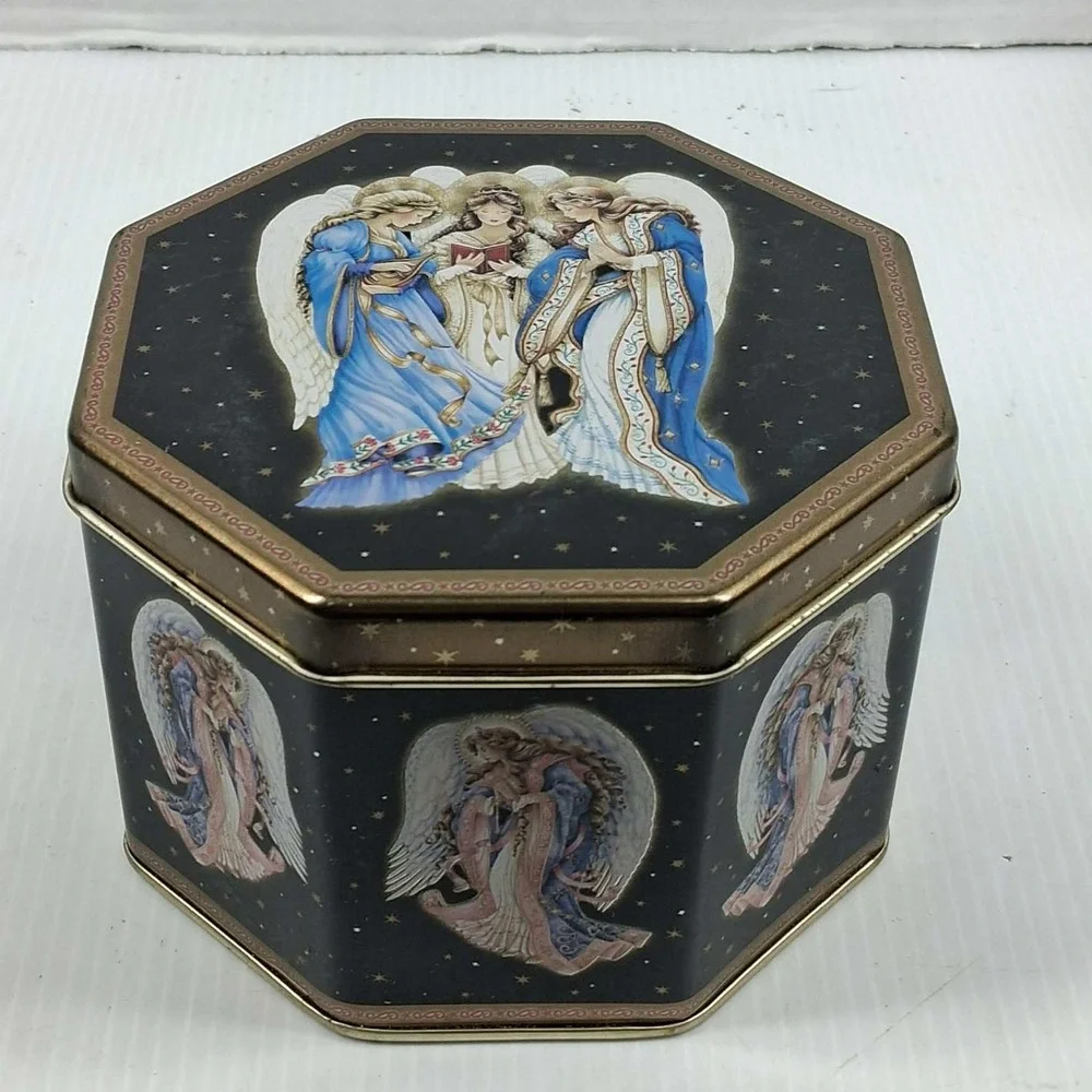 Global Innovations Angel Celestial Hexagon Metal Keepsake Tin Navy Gold Stars